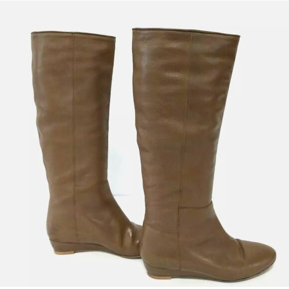 LOEFFLER RANDALL Matilde Wedge Heel Leather Riding Boot Tall Knee High Tan Sz 7B - Picture 3 of 8